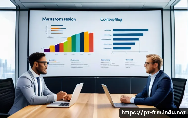 재무위험관리사의 멘토링 프로그램 참여기 - A modern corporate mentorship session in a sleek office setting, featuring diverse professionals in ...